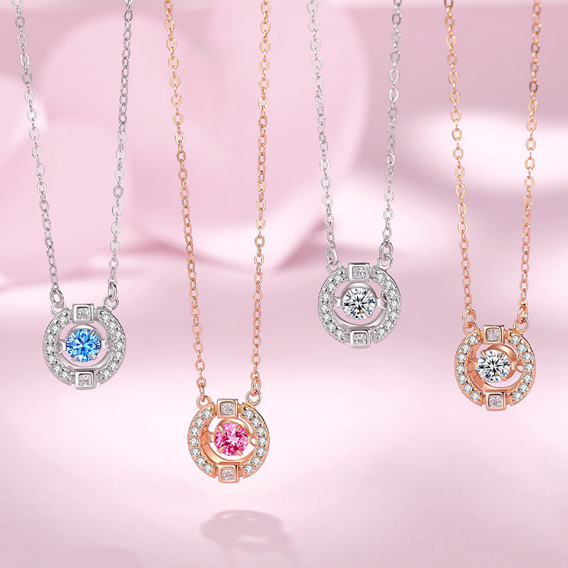 All-Match Smart Crystal Pendant round Geometric Crown Clavicle Chain