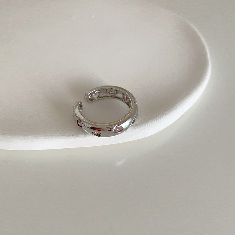 Pink Heart-Shaped Zircon Metal Open Ring Cn0077