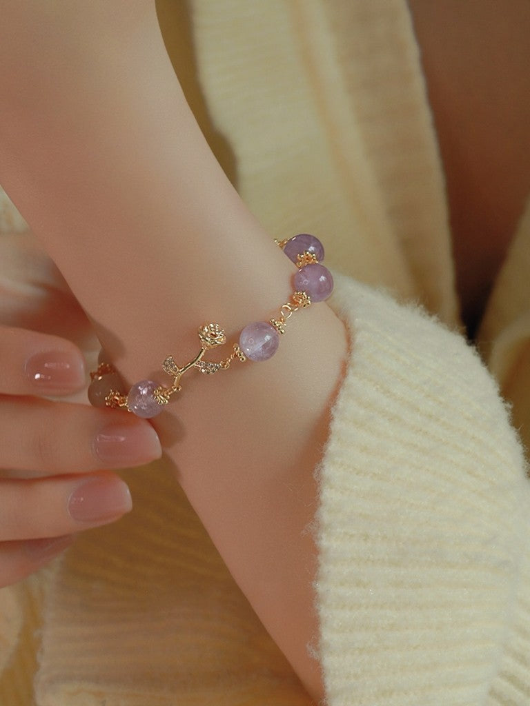 Natural amethyst beaded rose bracelet