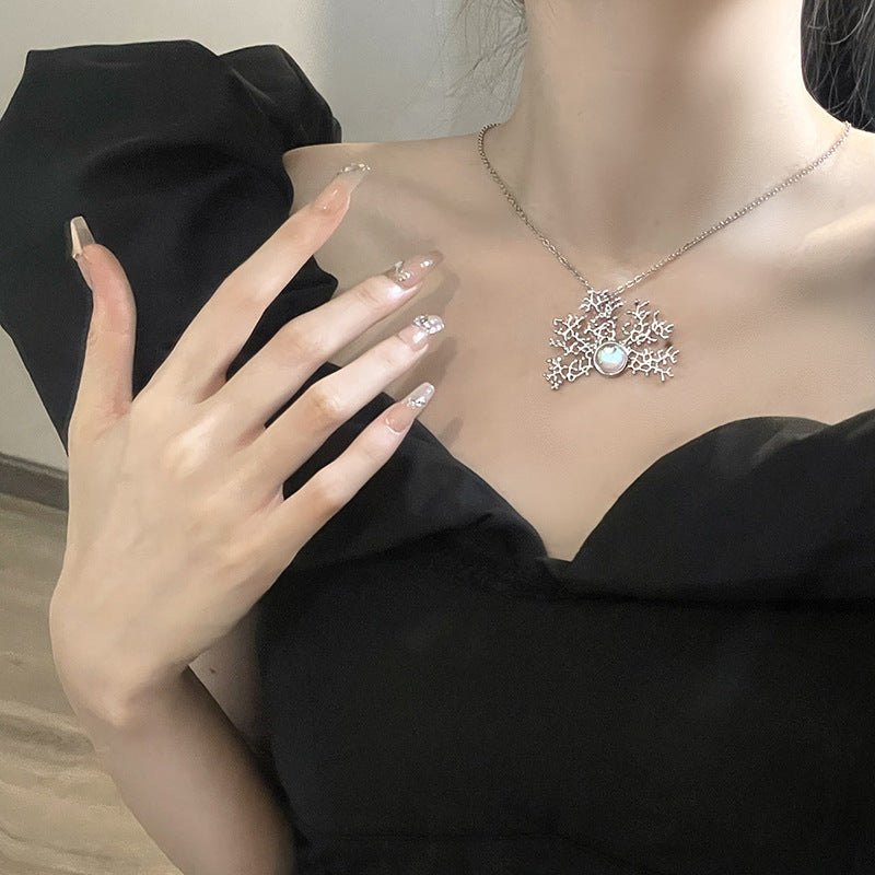 Moonstone Necklace Gem Coral Clavicle Chain Cn0009