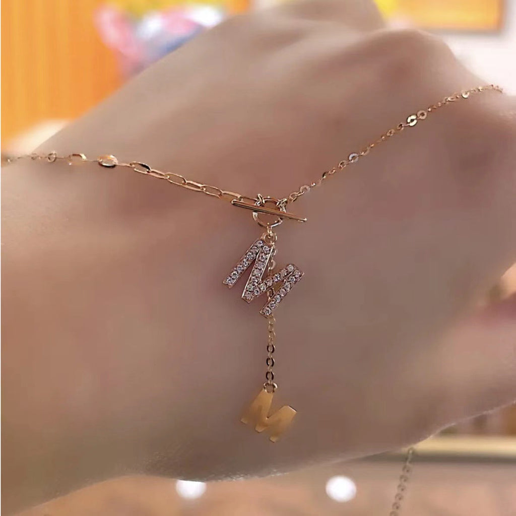 Letter Pendant Necklace M-Shaped Tassel Clavicle Chain