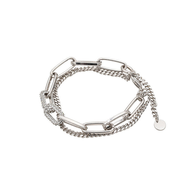Geometric Hollow Jeweled Bracelet Women's Retro Double-Layer Chain Bracelet