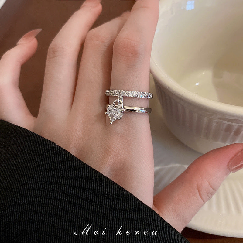 Nhẫn Mở Hai Lớp Zircon Hình Trái Tim