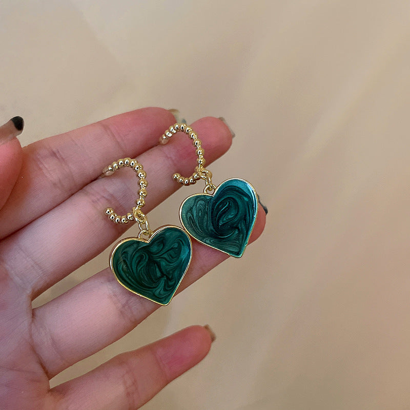 Vintage Green Heart Earrings Cn0044