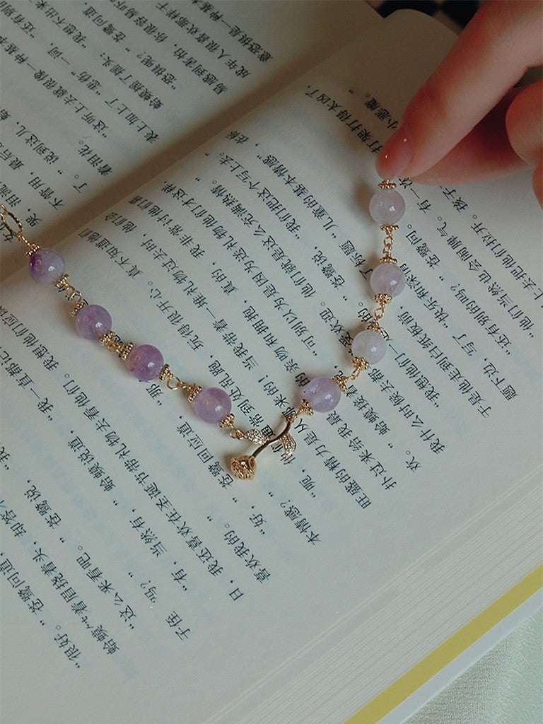 প্রাকৃতিক অ্যামিথিস্ট পুঁতিযুক্ত গোলাপ ব্রেসলেট