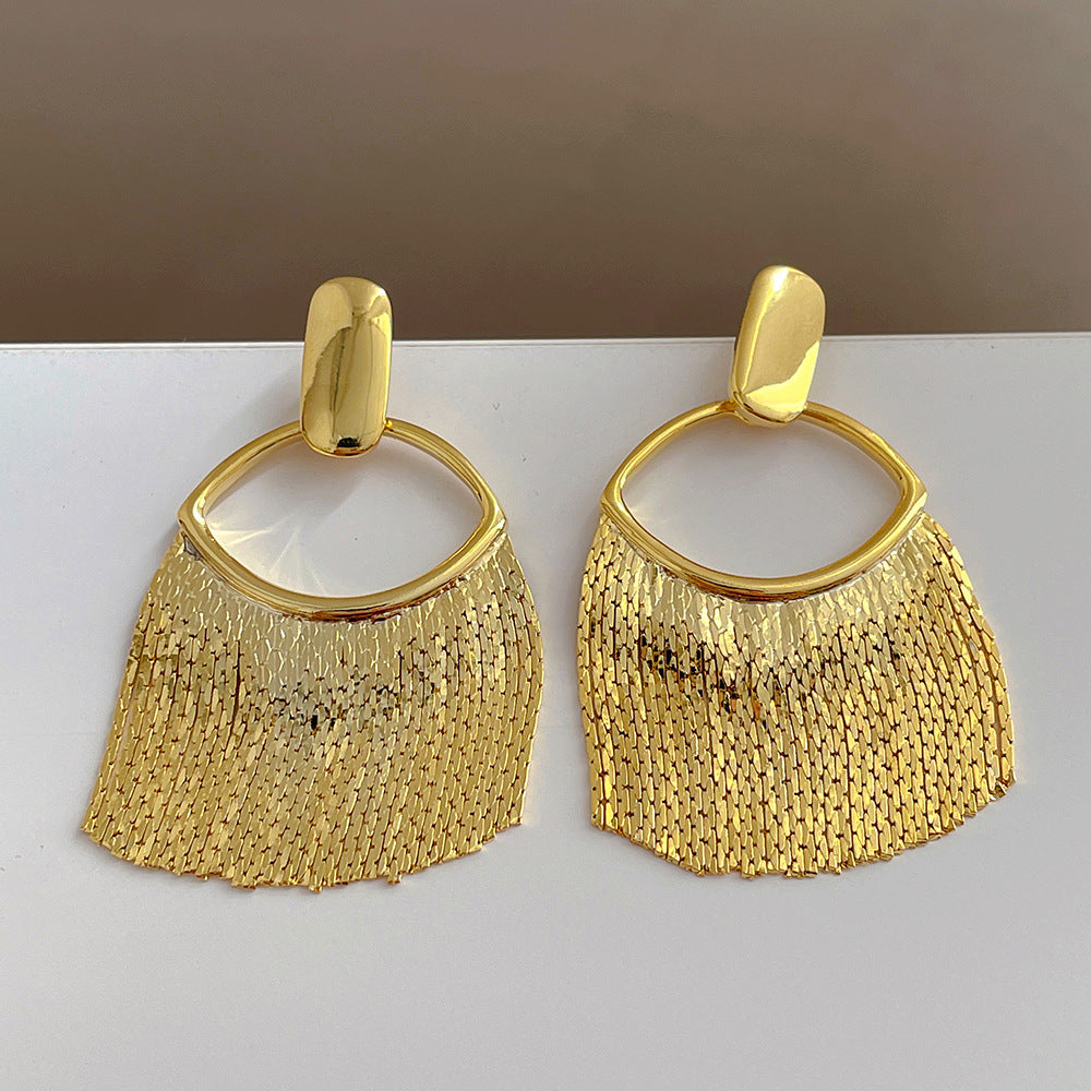 18K Gold Accessories Line Tassel Metal Earrings 925