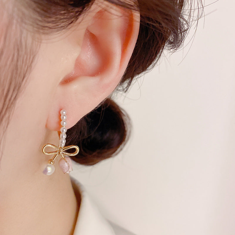 New Trendy Graceful and Fashionable Metal Bow Tulip Ear Clip Earrings