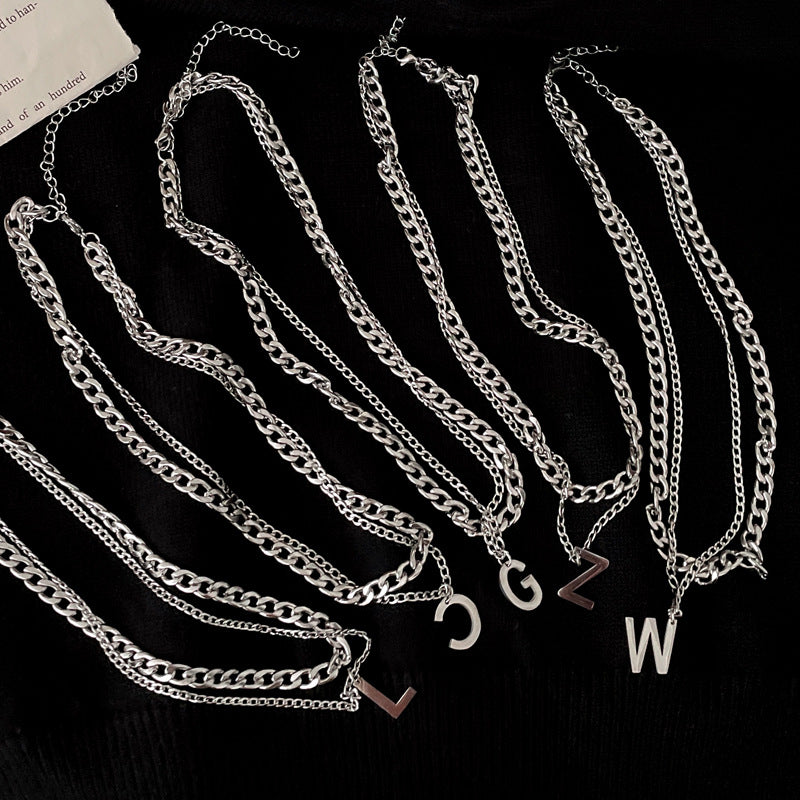 Titanium Steel Letter Double-Layer Necklace Cn0023