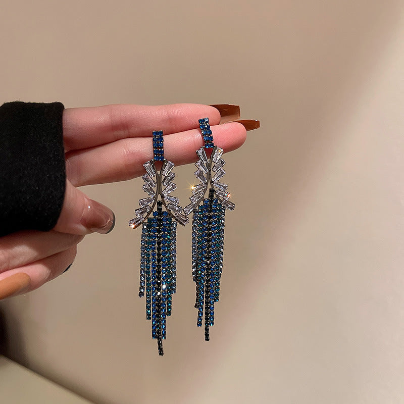 Diamond Letters Geometry Long Fringe Earrings Cn0013