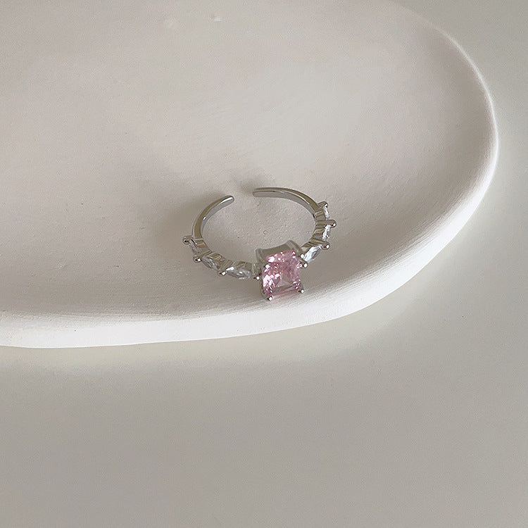 Pink Heart-Shaped Zircon Metal Open Ring Cn0077