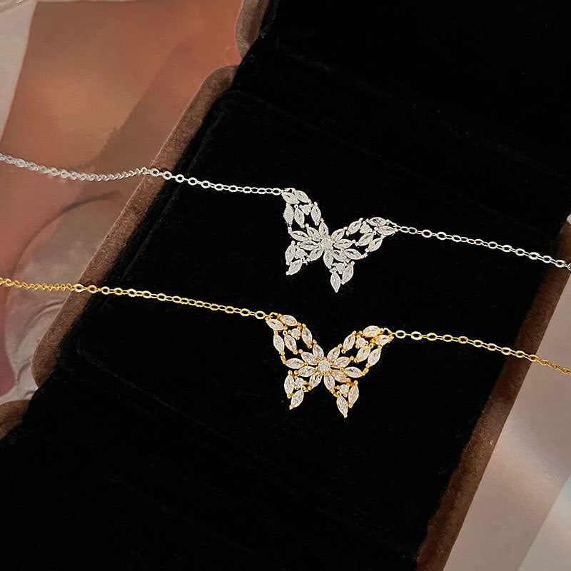 S925 سٹرلنگ سلور ڈائمنڈ جڑا ہوا تیتلی کا ہار