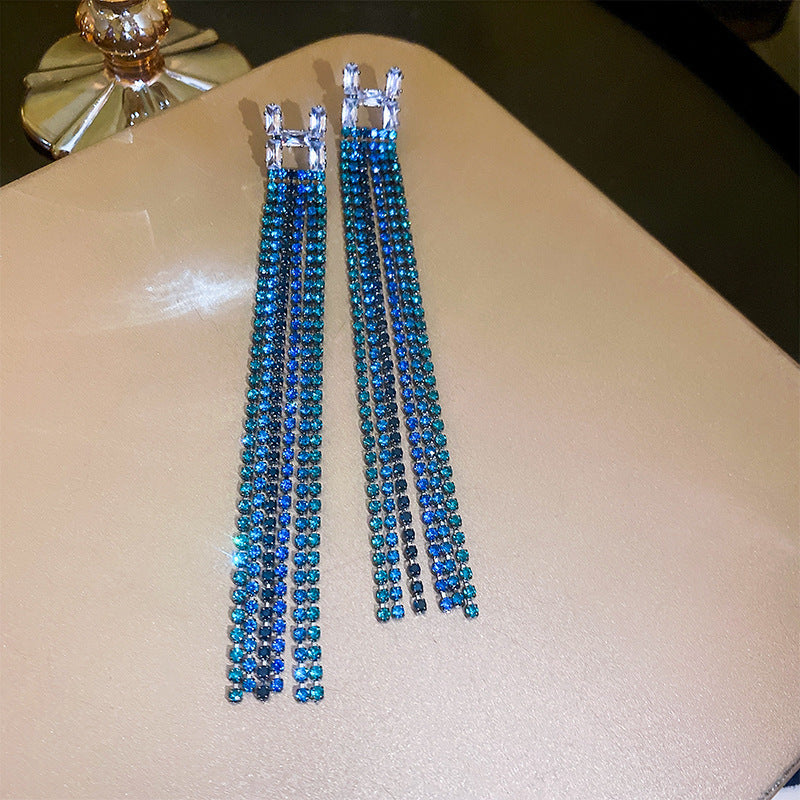 Diamond Letters Geometry Long Fringe Earrings Cn0013