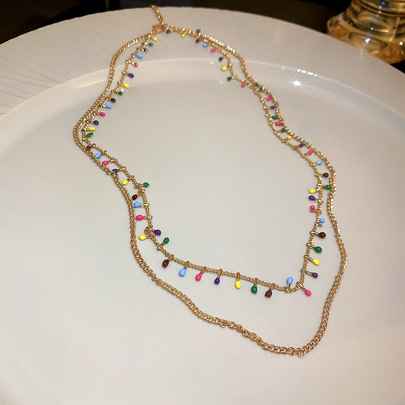 Titanium Steel Emerald Zircon Geometric Necklace Cn0057