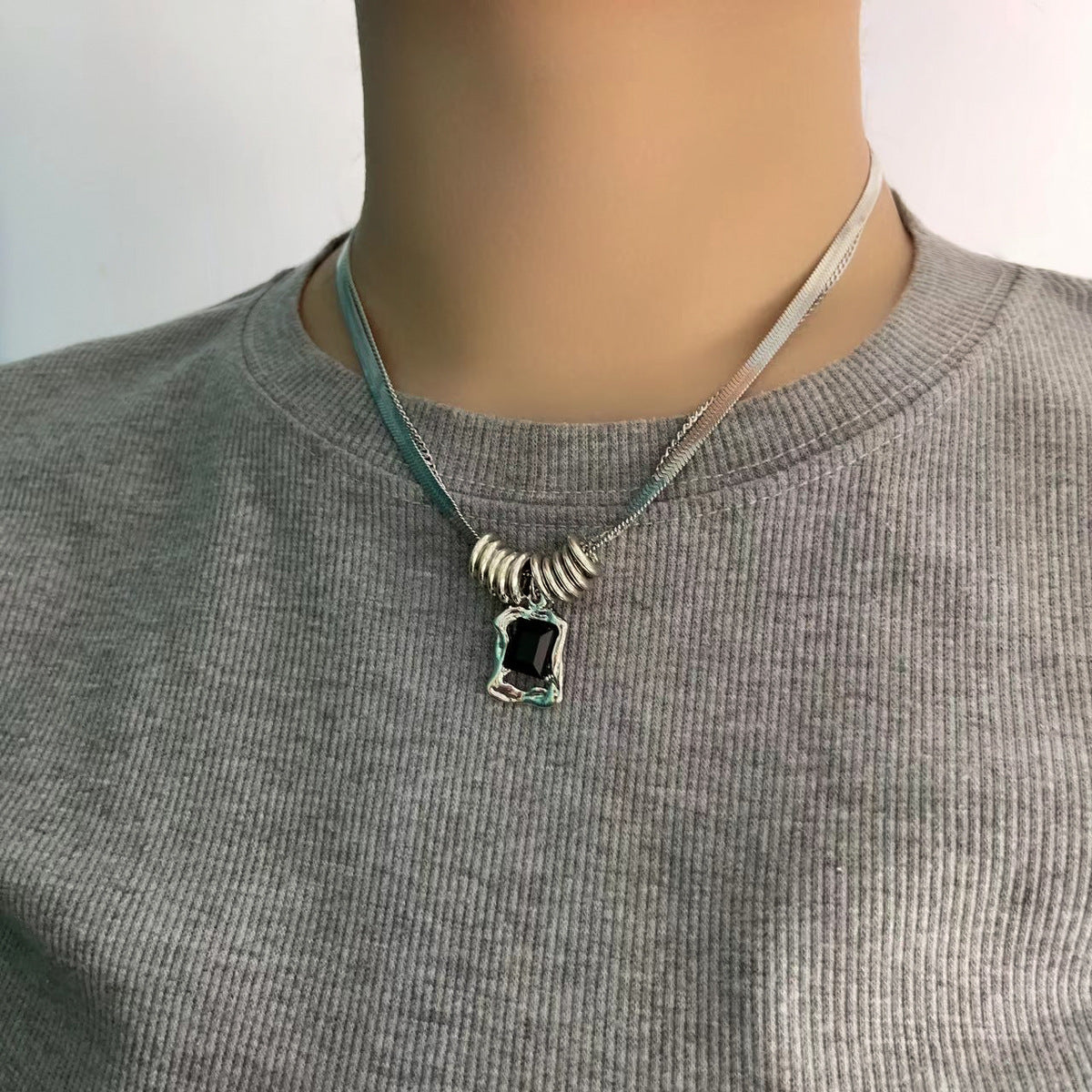 Titanium Steel Zircon Cross Necklace Cn0074