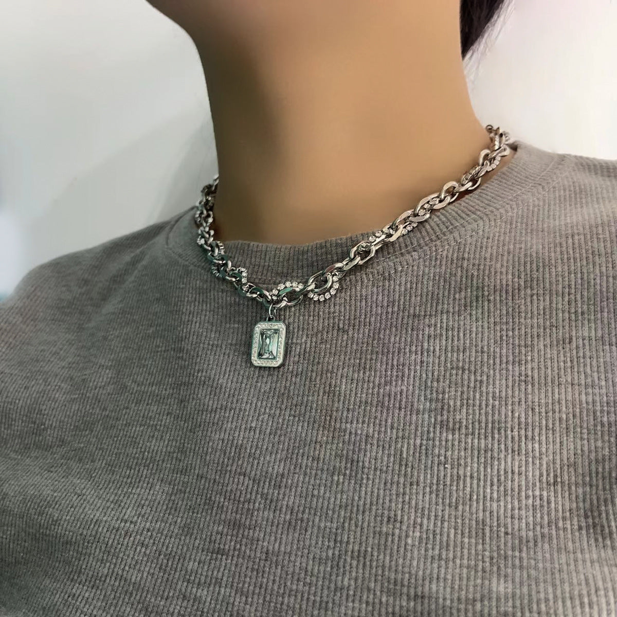 Titanium Steel Zircon Cross Necklace Cn0074