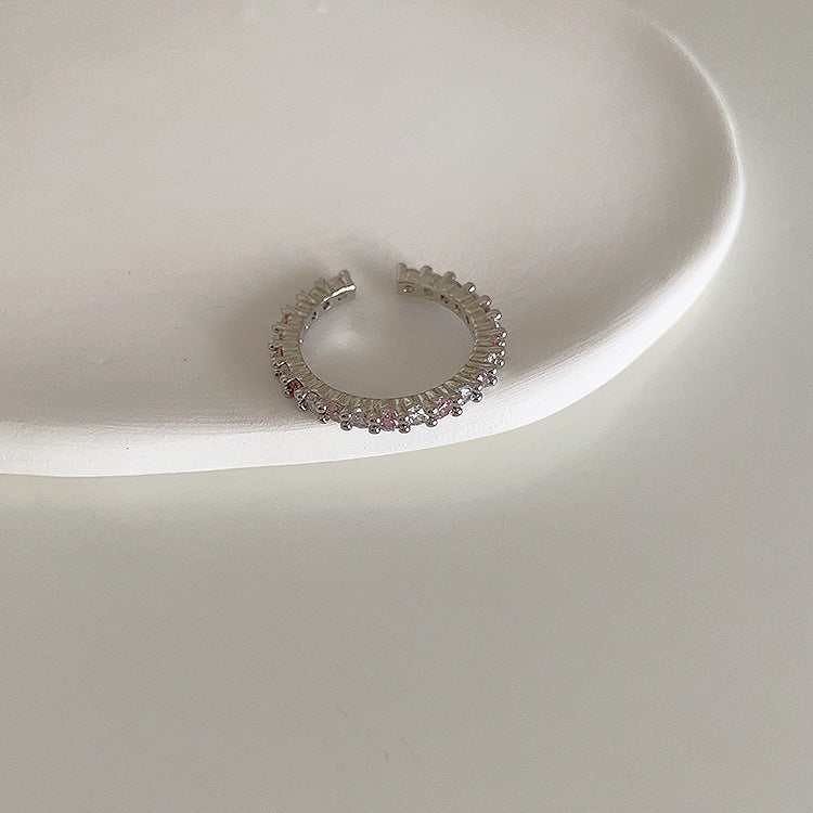 Pink Heart-Shaped Zircon Metal Open Ring Cn0077