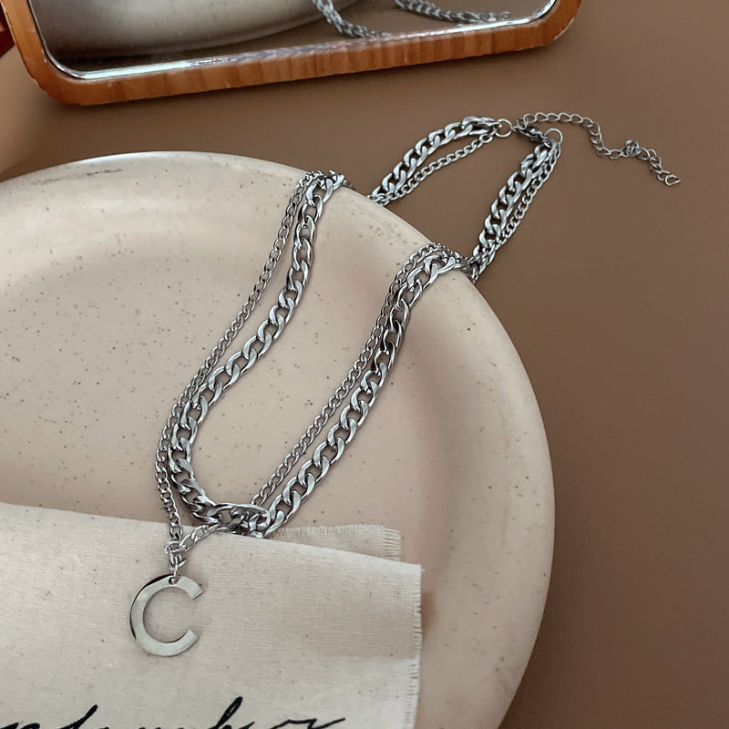 Titanium Steel Letter Double-Layer Necklace Cn0023