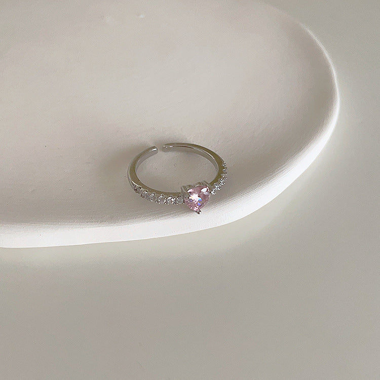 Pink Heart-Shaped Zircon Metal Open Ring Cn0077