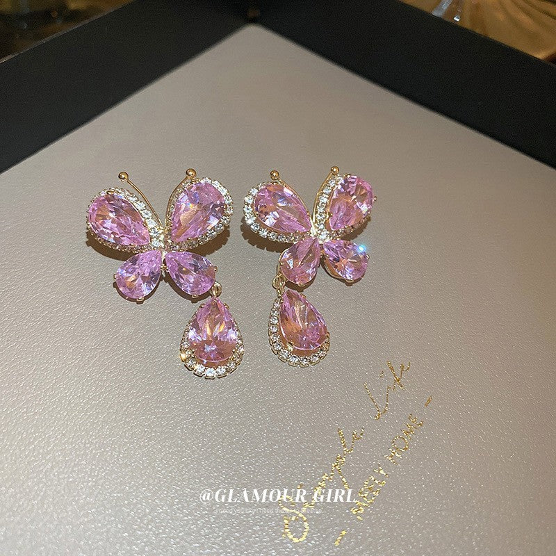 Zircon with Diamond Love Butterfly Tassel Earrings Cn0069