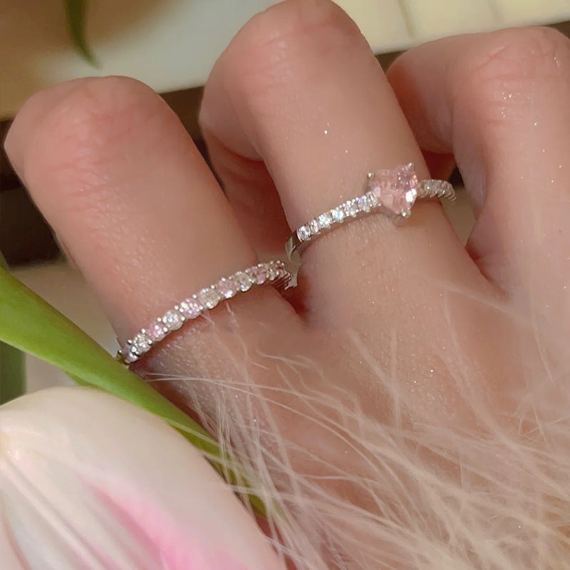 Pink Heart-Shaped Zircon Metal Open Ring Cn0077