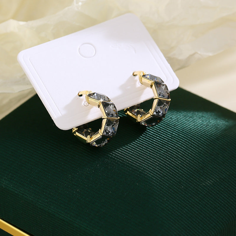 Black Crystal Zircon Earrings Metal Earrings