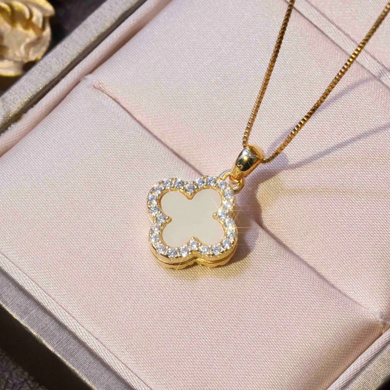 फॅशन न्यू फोर-लीफ क्लोव्हर नेकलेस डबल-साइड शेल क्लॅव्हिकल चेन