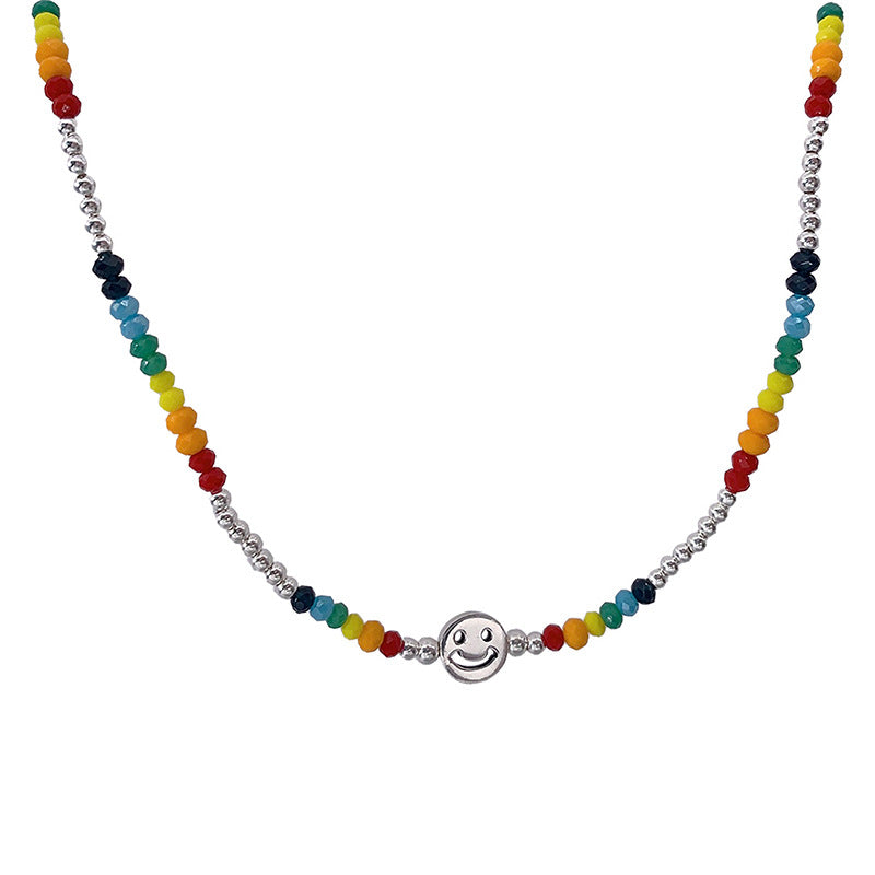 Crystal round Beads Smiley Heart Necklace 2-Piece Cn0013