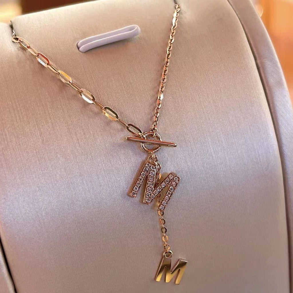 Letter Pendant Necklace M-Shaped Tassel Clavicle Chain