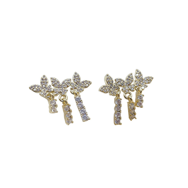 Rumbai Berlian Indah Kupu-kupu Kancing Rantai Pendek Anting Anting