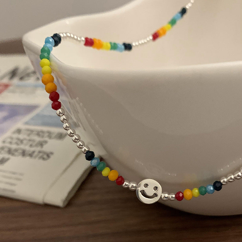 Crystal round Beads Smiley Heart Necklace 2-Piece Cn0013