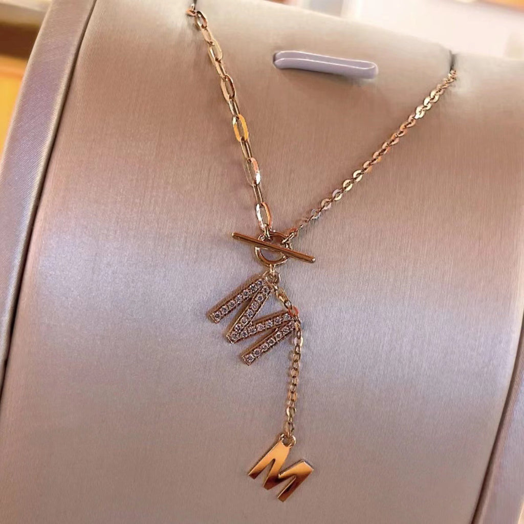 Letter Pendant Necklace M-Shaped Tassel Clavicle Chain