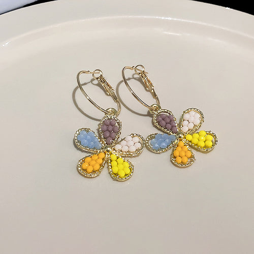 Color Bead Five-Petal Flower Eardrops Cn0055