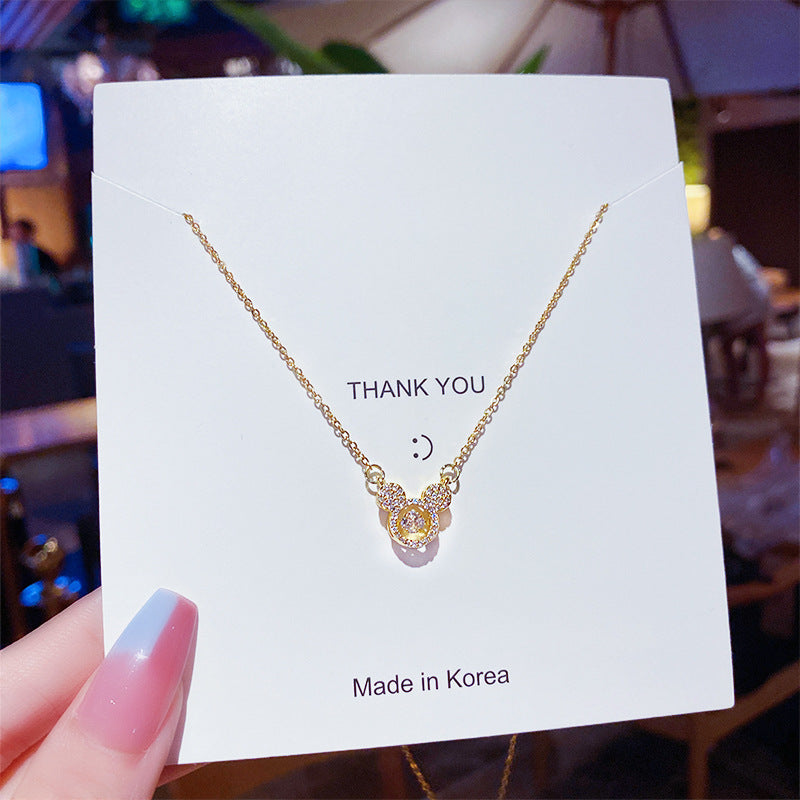 Hiasan Kepala Mickey Kalung Liontin Rantai Klavikula Tikus Kecil