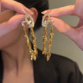 Zircon Inlaid Heart-Shaped Back-Mounted Wheat Tassel Earrings
