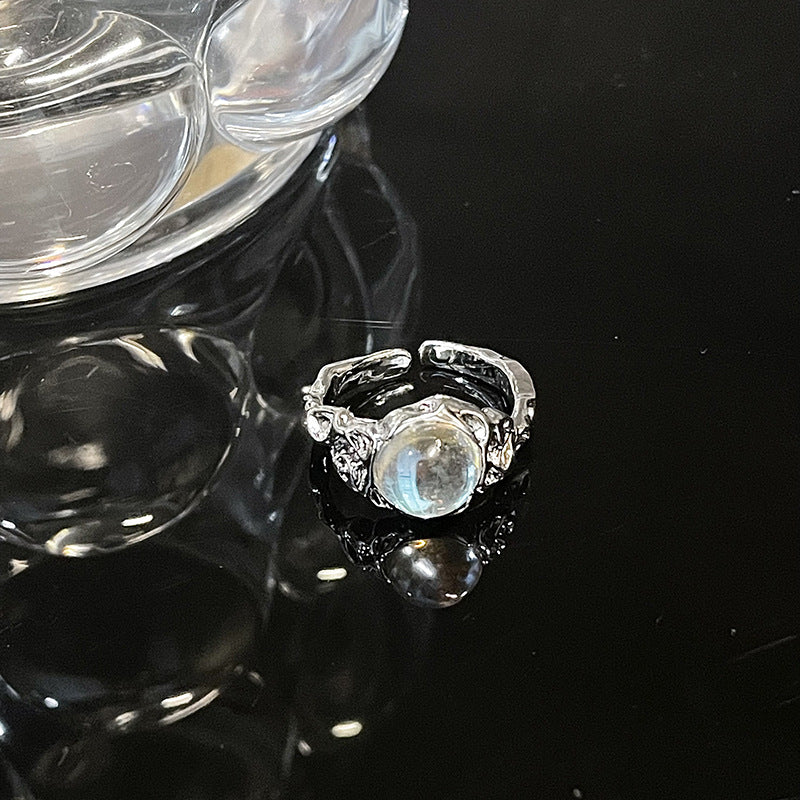 Irregular Pleated Open Ring Moonstone Gemstone Bracelet Set CN0005