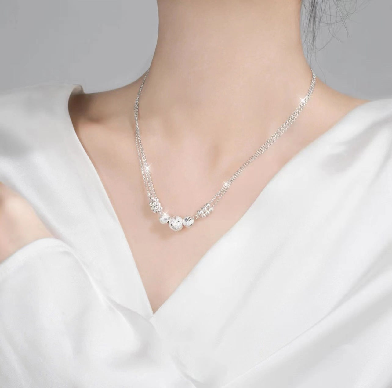 Double-Layer Necklace Women's Brushed Pendant Clavicle Chain