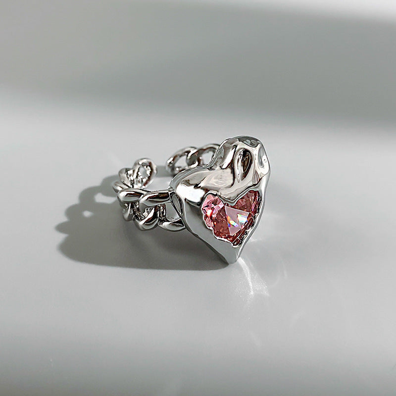 Pink Rhinestone Zircon Love Heart-Shaped Ring Cn0060