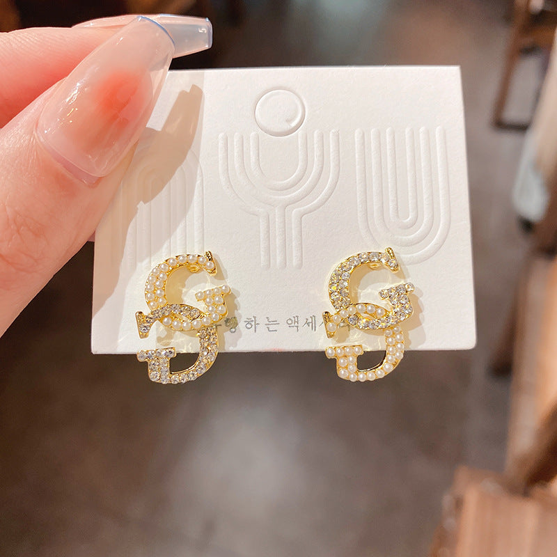 Zircon with Diamond Alphabet Letter Earrings Cn0045