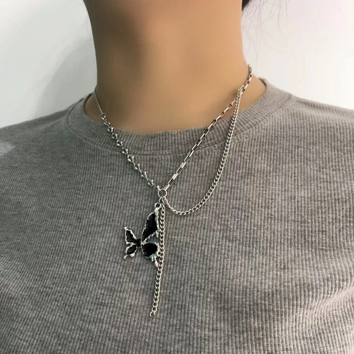 Titanium Steel Zircon Cross Necklace Cn0074