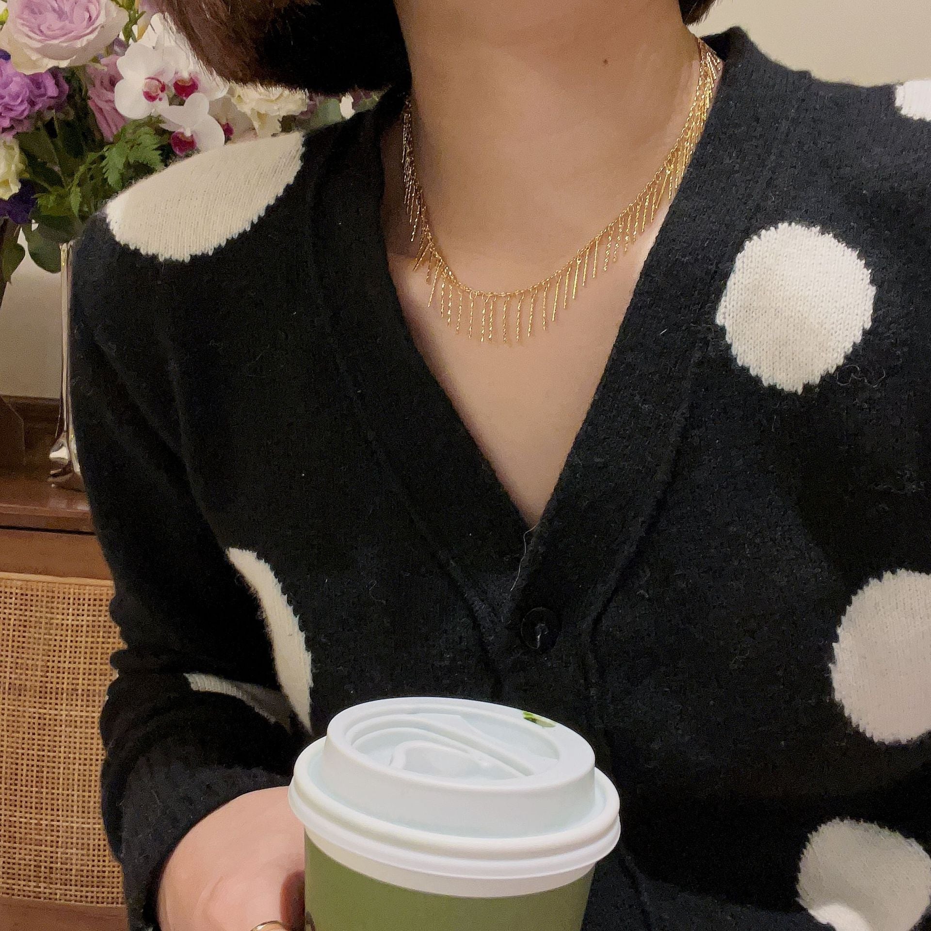 কুলুঙ্গি স্বভাব অনিয়মিত ট্যাসেল নেকলেস মহিলা মেটাল চেইন জ্যামিতিক ক্ল্যাভিকল চেইন