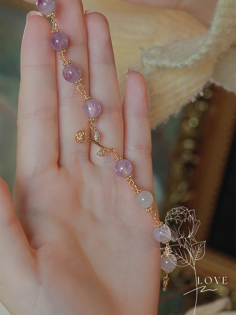 Natural amethyst beaded rose bracelet