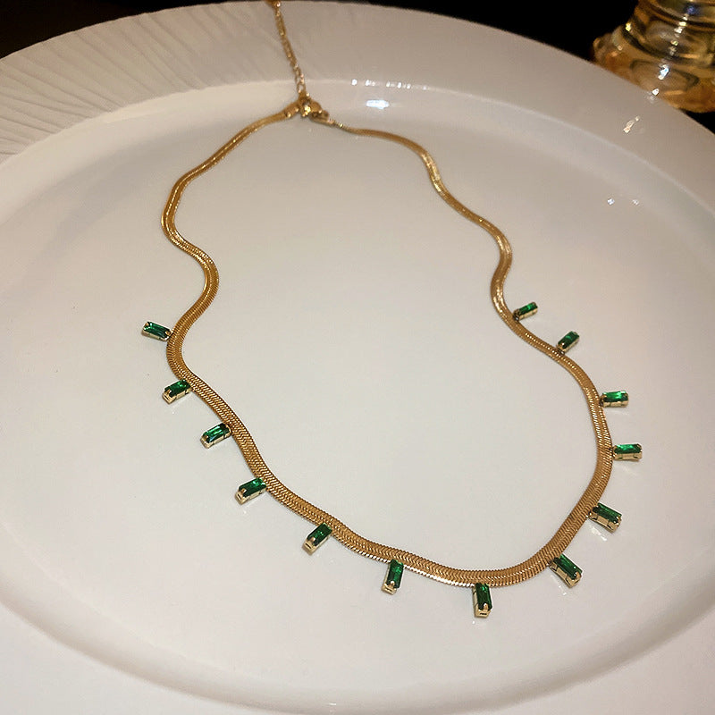 Titanium Steel Emerald Zircon Geometric Necklace Cn0057