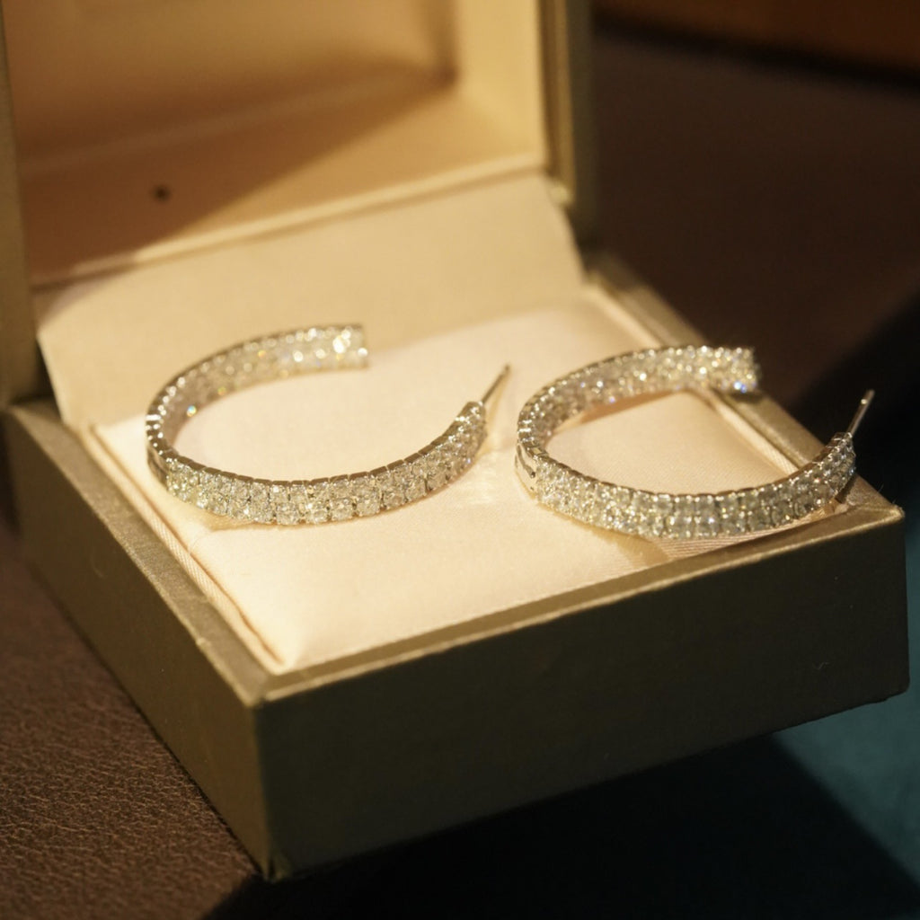 گوشواره دو طرفه حلقه گوشواره بزرگ نقره ای الماس، گوشواره دو طرفه کریستال زیرکون میکرو منبت کاری شده