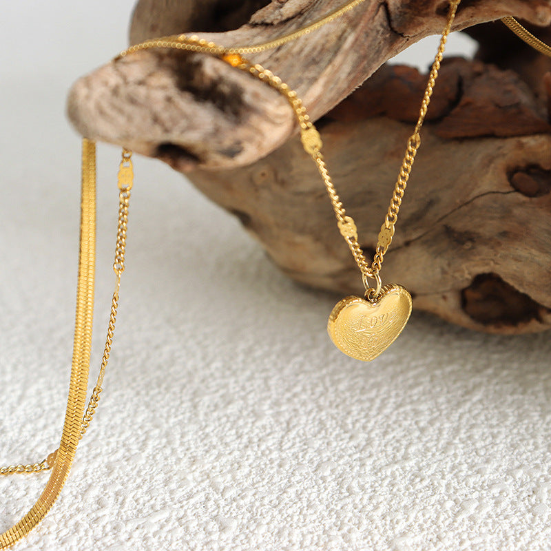 Double-Layer Clavicle Chain Love Pendant Necklace Cn0271