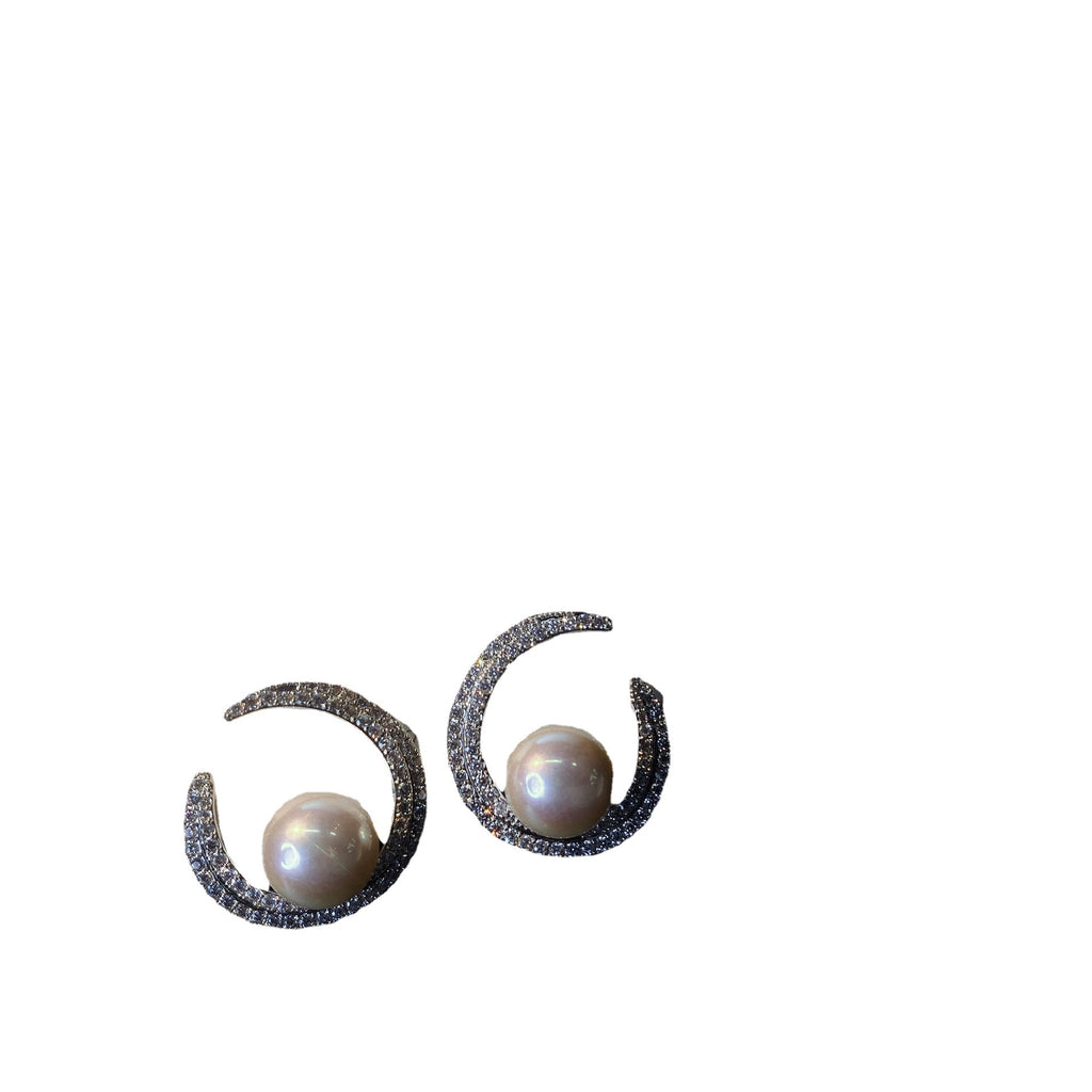 Bông tai hình mặt trăng Micro Rhinestone mới