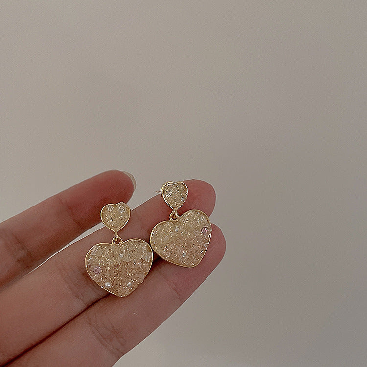 달콤한 귀여운 투명 크리스탈 러브 하트 스터드 귀걸이
