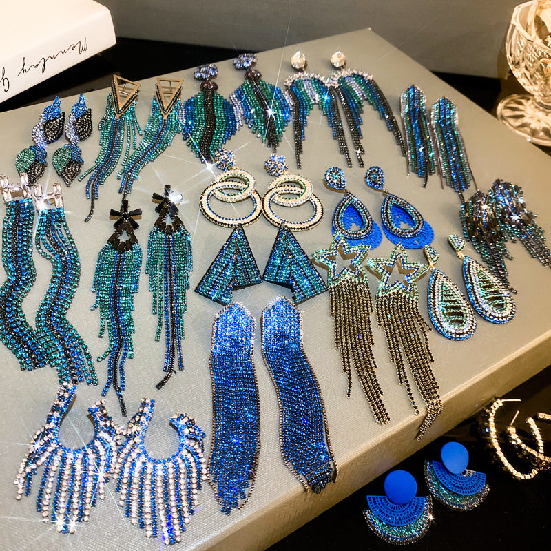 Diamond Letters Geometry Long Fringe Earrings Cn0013