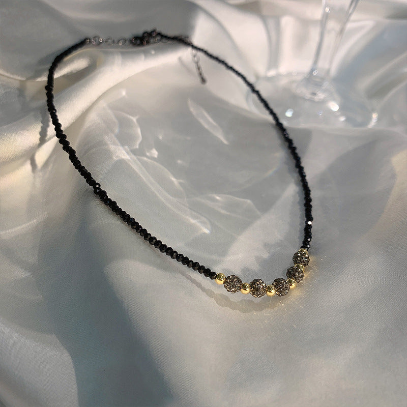 Black Spinel Short Chain Rhinestone Ball Necklace Female Clavicle Chain Choker Necklace