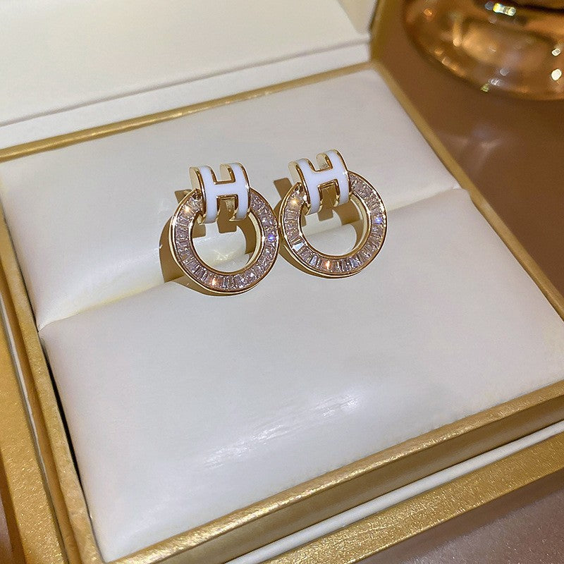 Zircon with Diamond Alphabet Letter Earrings Cn0045