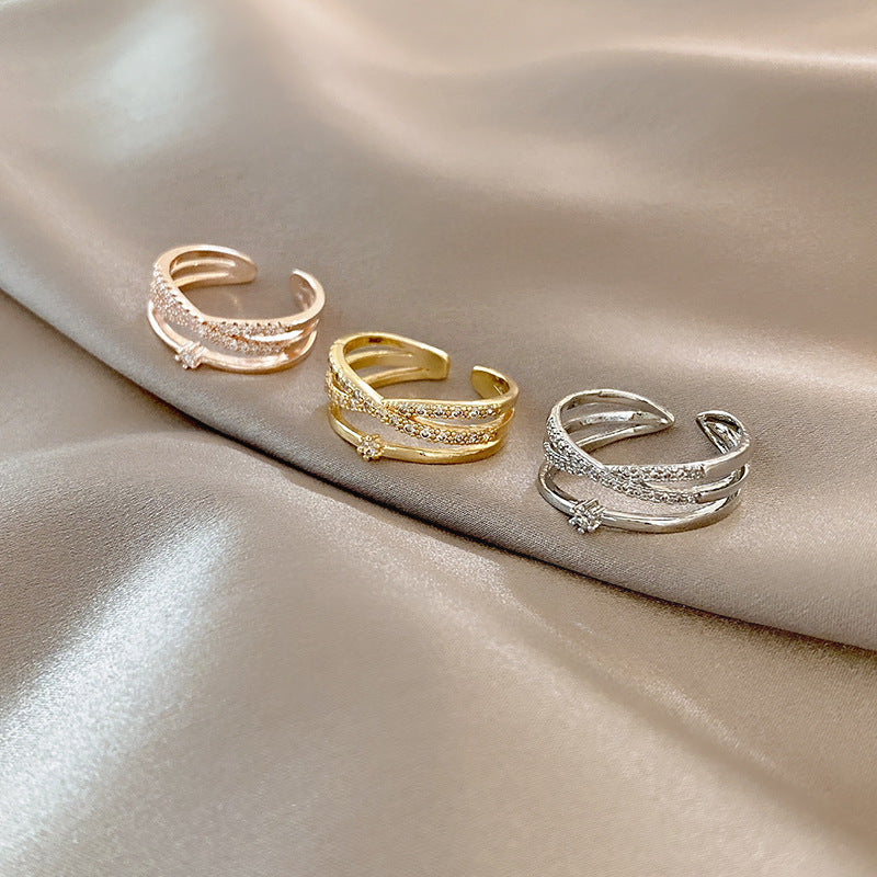 Cross Zircon Ring Opening Adjustable